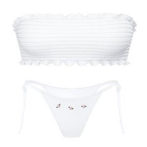 NWT Frankie’s Bikinis Iris Rib Top & Rosemary Itsy Rib Bikini VS White Size S